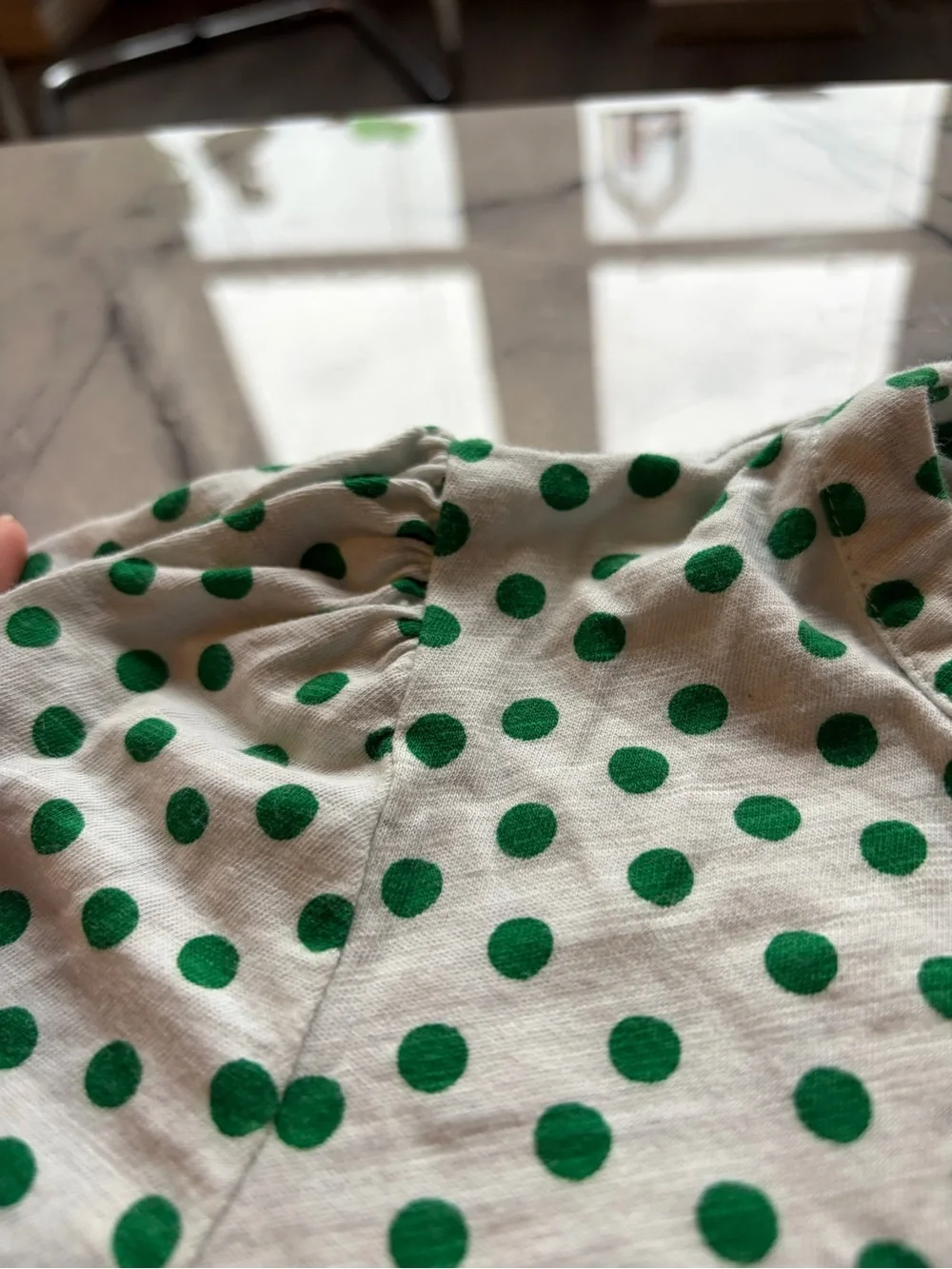 Boden White Blouse with Green Polka Dots